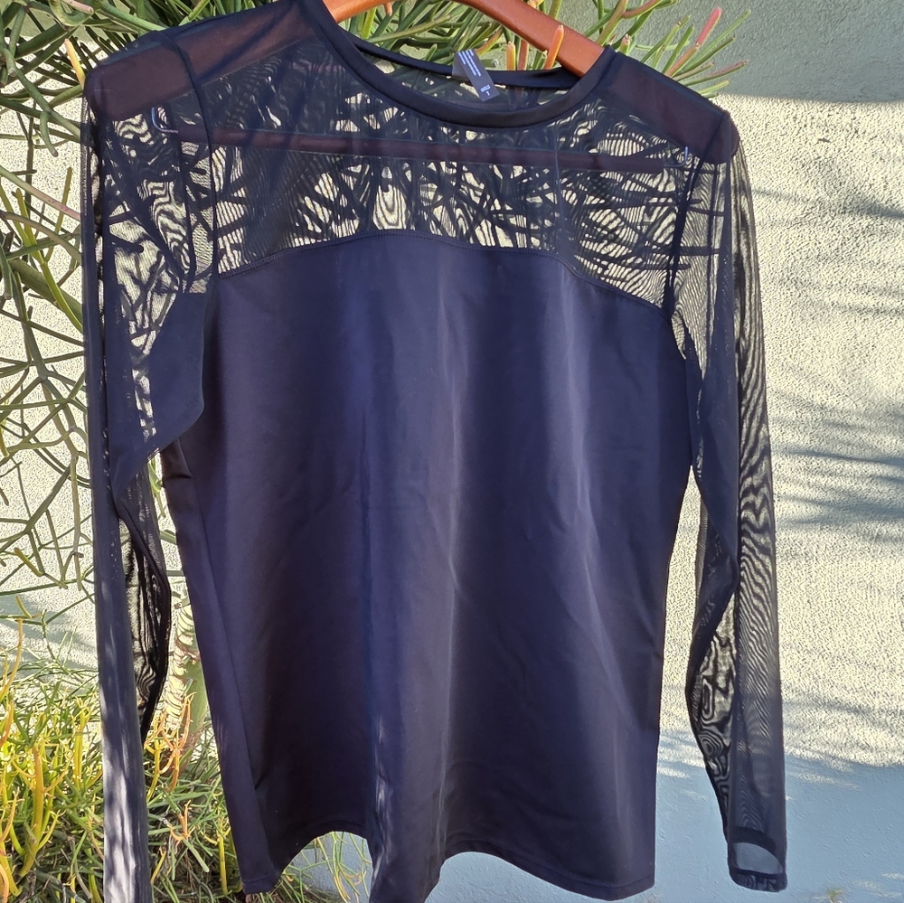 Elegant Black Mesh Long Sleeve Top